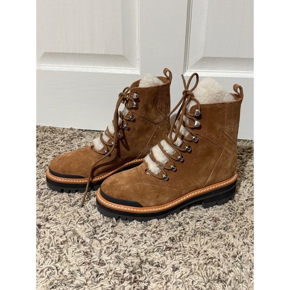 Marc Fisher LTD Shoes - Marc Fisher LTD Mizzlie Leather Fur Lined Lace Up Combat Boots Women's 5M
